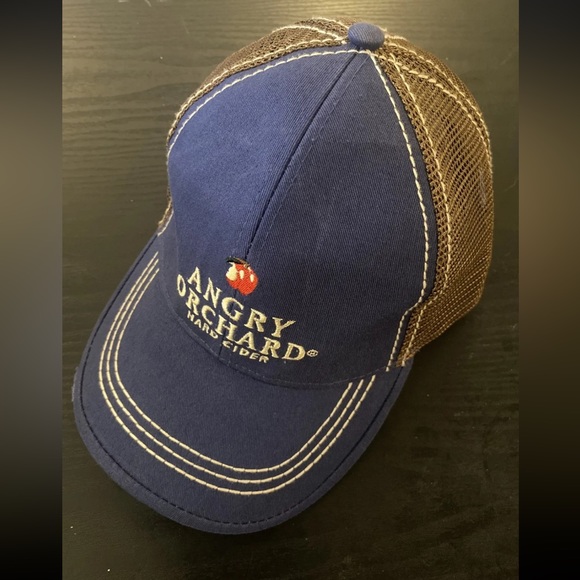 ANGRY ORCHARD Hard Cider Blue/Brown Baseball Trucker Distress Cap Hat Snapback. - Picture 2 of 10